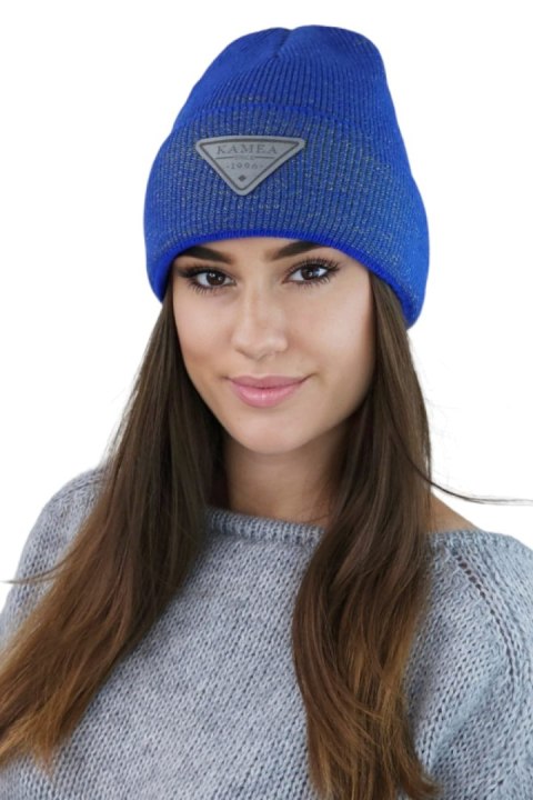 NAOMI beanie czapka zimowa z aplikacją kolor niebieski - Kamea NAOMI beanie czapka zimowa z aplikacją kolor niebieski - Kamea