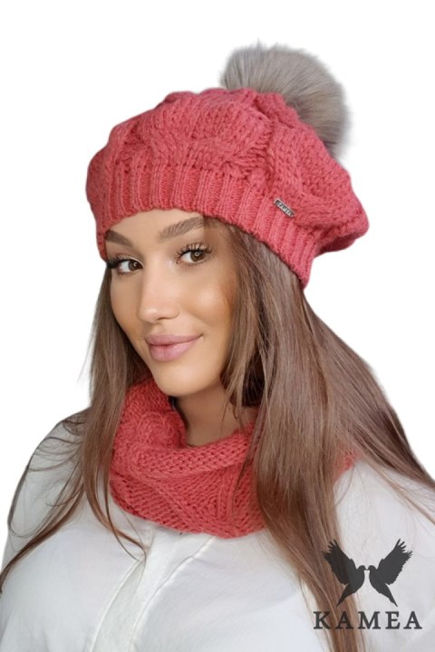 ZITA-KOMPLET damski beret z kominem zimowy kolor koralowy - Kamea ZITA-KOMPLET damski beret z kominem zimowy kolor koralowy - Kamea