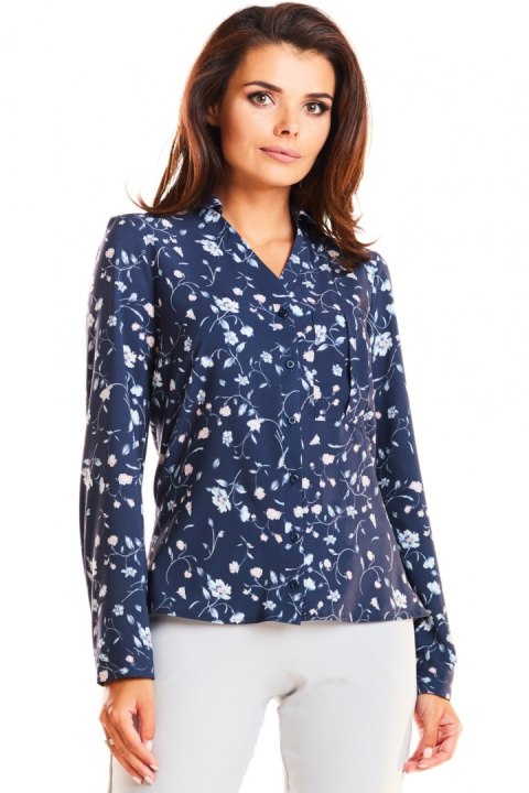 Koszula Damska Model M176 Flowers/Navy - Infinite You Koszula Damska Model M176 Flowers/Navy - Infinite You