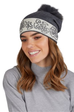 LILIANA POMPON FOX czapka damska grafitowa z pomponem - Kamea