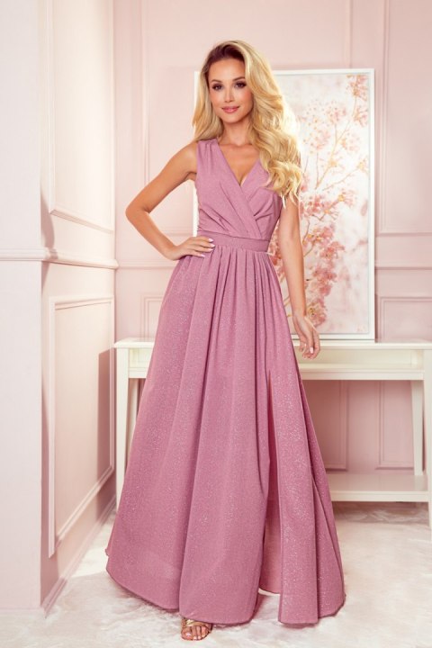 Sukienka Model Justine 362-1 Powder Pink Brokat - Numoco Sukienka Model Justine 362-1 Powder Pink Brokat - Numoco