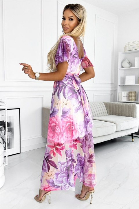 Sukienka Model Cinzia 489-1 Violet/Pink Big Flowers - Numoco Sukienka Model Cinzia 489-1 Violet/Pink Big Flowers - Numoco