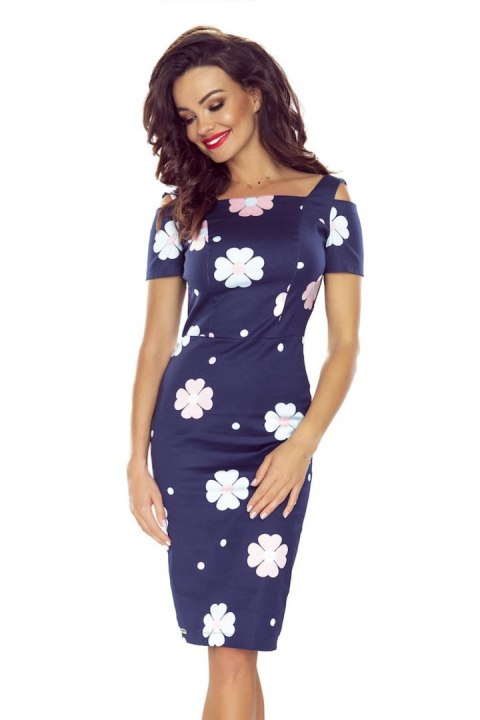 Sukienka Model 440-3 Navy/Flowers - Numoco Sukienka Model 440-3 Navy/Flowers - Numoco