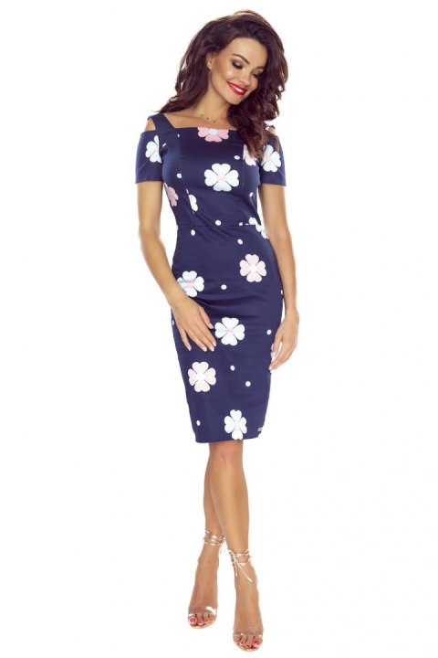 Sukienka Model 440-3 Navy/Flowers - Numoco Sukienka Model 440-3 Navy/Flowers - Numoco