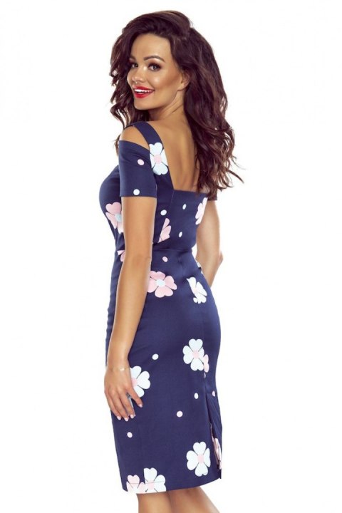 Sukienka Model 440-3 Navy/Flowers - Numoco Sukienka Model 440-3 Navy/Flowers - Numoco