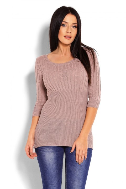 Sweter Damski Model 70008 Cappuccino - PeeKaBoo Sweter Damski Model 70008 Cappuccino - PeeKaBoo