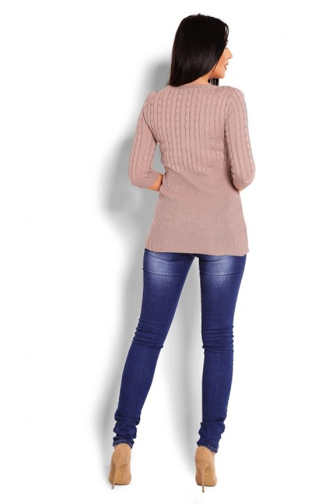 Sweter Damski Model 70008 Cappuccino - PeeKaBoo Sweter Damski Model 70008 Cappuccino - PeeKaBoo