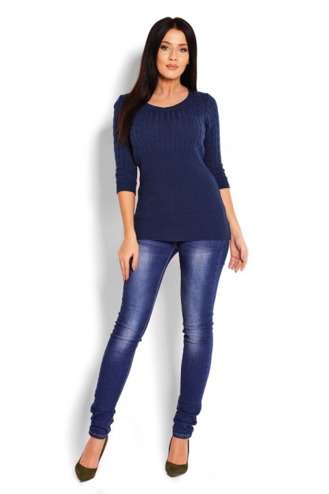 Sweter Damski Model 70008 Petrol Navy - PeeKaBoo Sweter Damski Model 70008 Petrol Navy - PeeKaBoo