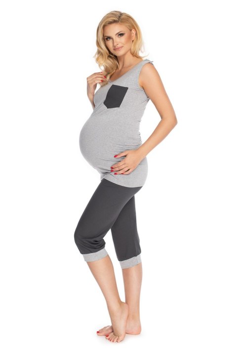 Piżama Damska Ciążowa Model 0177 Grey - PeeKaBoo Piżama Damska Ciążowa Model 0177 Grey - PeeKaBoo