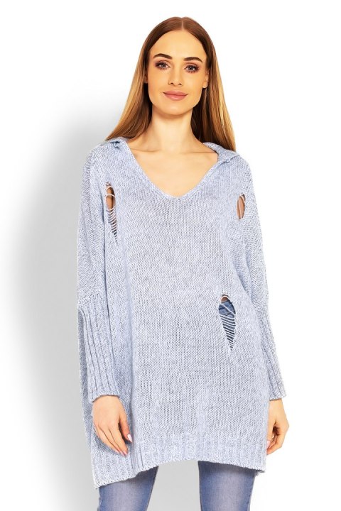 Sweter Damski Model 30055 Sky Blue - PeeKaBoo Sweter Damski Model 30055 Sky Blue - PeeKaBoo