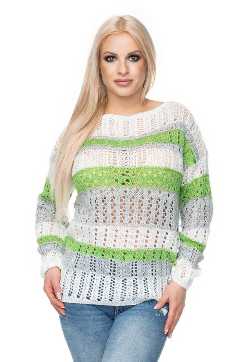 Sweter Damski Model 30060 Cream/Green - PeeKaBoo Sweter Damski Model 30060 Cream/Green - PeeKaBoo