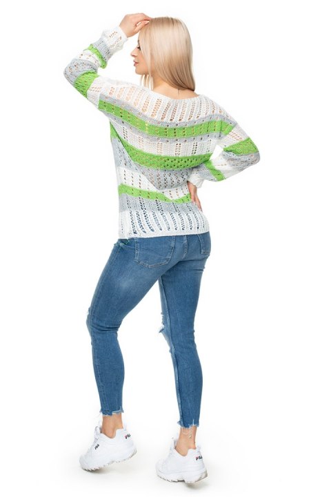 Sweter Damski Model 30060 Cream/Green - PeeKaBoo Sweter Damski Model 30060 Cream/Green - PeeKaBoo