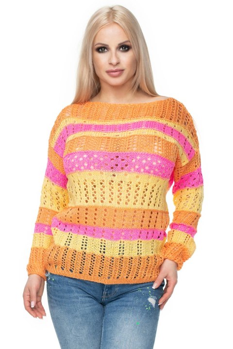 Sweter Damski Model 30060 Pink/Yellow - PeeKaBoo Sweter Damski Model 30060 Pink/Yellow - PeeKaBoo
