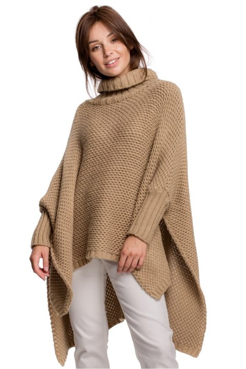 Sweter Ponczo Model BK049 Camel - BE Knit Sweter Ponczo Model BK049 Camel - BE Knit