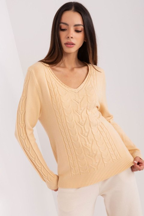 Sweter Damski Model AT-SW-2329.98P Beige - AT Sweter Damski Model AT-SW-2329.98P Beige - AT