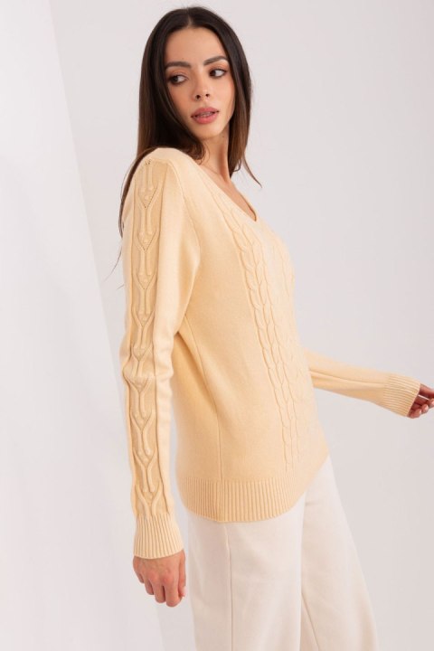 Sweter Damski Model AT-SW-2329.98P Beige - AT Sweter Damski Model AT-SW-2329.98P Beige - AT