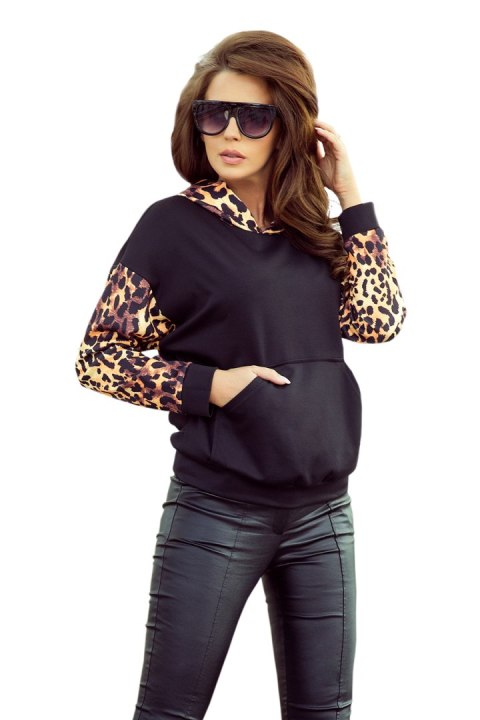 279-2 Bluza kangurka z kapturem - czarna z panterkowymi wstawkami Numoco 279-2 Bluza kangurka z kapturem - czarna z panterkowymi wstawkami Numoco