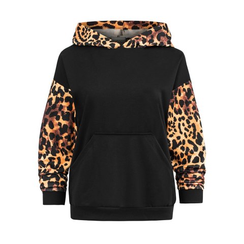 279-2 Bluza kangurka z kapturem - czarna z panterkowymi wstawkami Numoco 279-2 Bluza kangurka z kapturem - czarna z panterkowymi wstawkami Numoco