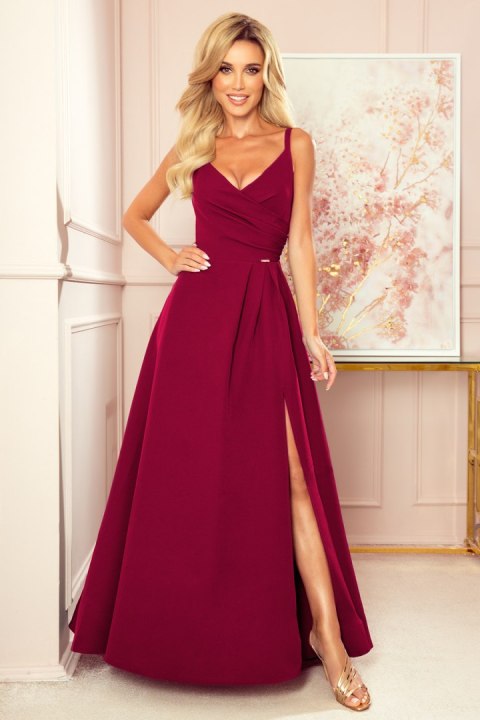 299-5 CHIARA elegancka maxi długa suknia na ramiączkach - BORDOWA Numoco 299-5 CHIARA elegancka maxi długa suknia na ramiączkach - BORDOWA Numoco