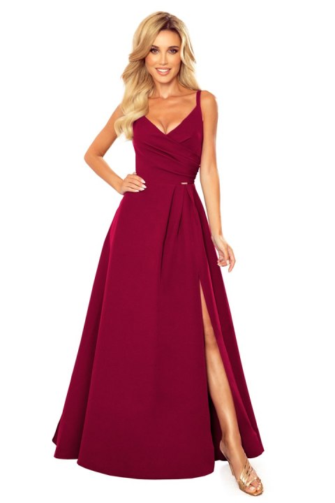 299-5 CHIARA elegancka maxi długa suknia na ramiączkach - BORDOWA Numoco 299-5 CHIARA elegancka maxi długa suknia na ramiączkach - BORDOWA Numoco