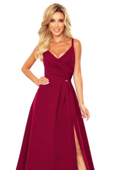 299-5 CHIARA elegancka maxi długa suknia na ramiączkach - BORDOWA Numoco 299-5 CHIARA elegancka maxi długa suknia na ramiączkach - BORDOWA Numoco