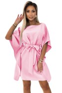 287-30 SOFIA Kobieca sukienka motyl z wiązaniem w pasie - PASTELOWY RÓŻ Numoco