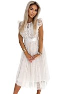 542-2 GIUSEPPINA Sukienka ze wstążką i beżowym tiulem w kropeczki Numoco basic