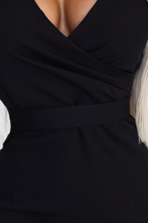 479-9 NINA elegancka sukienka z kopertowym dekoltem, rękawkiem i paskiem - CZARNA Numoco 479-9 NINA elegancka sukienka z kopertowym dekoltem, rękawkiem i paskiem - CZARNA Numoco