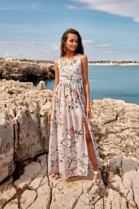 Jasmin - wzorzysta maxi sukienka z rozcięciem na nodze Jasmin - wzorzysta maxi sukienka z rozcięciem na nodze