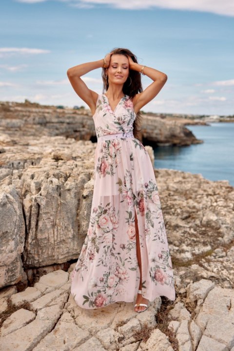Jasmin - wzorzysta maxi sukienka z rozcięciem na nodze Jasmin - wzorzysta maxi sukienka z rozcięciem na nodze