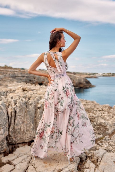Jasmin - wzorzysta maxi sukienka z rozcięciem na nodze Jasmin - wzorzysta maxi sukienka z rozcięciem na nodze