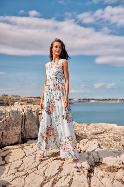 Jasmin - wzorzysta maxi sukienka z rozcięciem na nodze Jasmin - wzorzysta maxi sukienka z rozcięciem na nodze