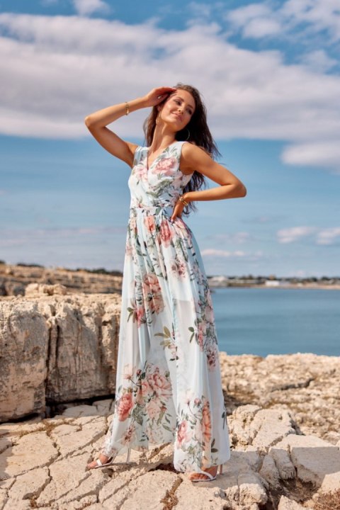 Jasmin - wzorzysta maxi sukienka z rozcięciem na nodze Jasmin - wzorzysta maxi sukienka z rozcięciem na nodze