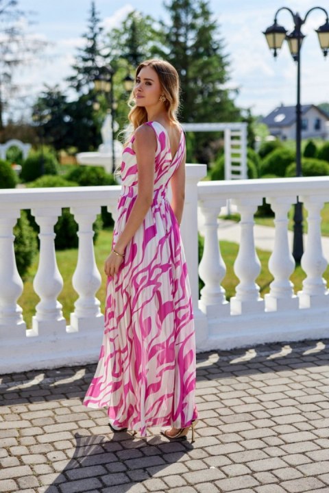 Lorena - wzorzysta szyfonowa sukienka maxi z przekładanym dekoltem Lorena - wzorzysta szyfonowa sukienka maxi z przekładanym dekoltem