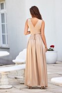Paloma - satynowa sukienka maxi z ozdobną różą