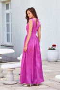 Paloma - satynowa sukienka maxi z ozdobną różą