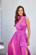 Paloma - satynowa sukienka maxi z ozdobną różą