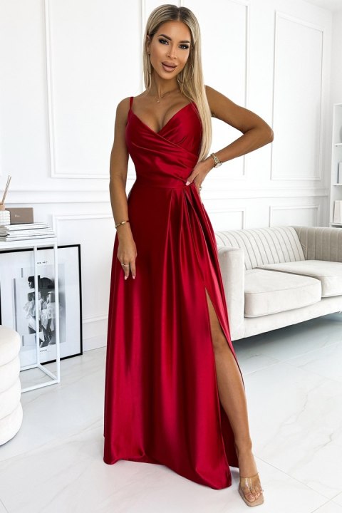 Sukienka Model Chiara 299-14 Red Satyna - Numoco Sukienka Model Chiara 299-14 Red Satyna - Numoco