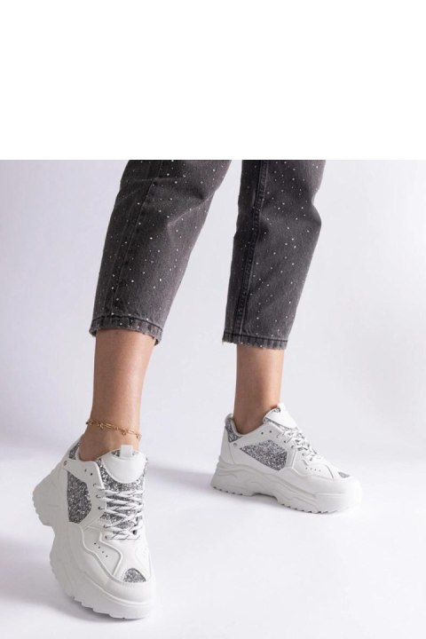 Białe sneakersy damskie z brokatowymi wstawkami Caraballo - Solea Białe sneakersy damskie z brokatowymi wstawkami Caraballo - Solea