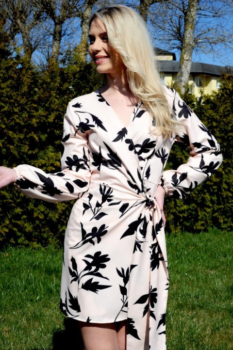 Merribel elegancka sukienka z motywem kwiatów Sowina Beżowa/Beige Merribel Merribel elegancka sukienka z motywem kwiatów Sowina Beżowa/Beige Merribel