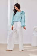 Ginny - długie spodnie z szerokimi nogawkami i elastyczną talią Roco Fashion