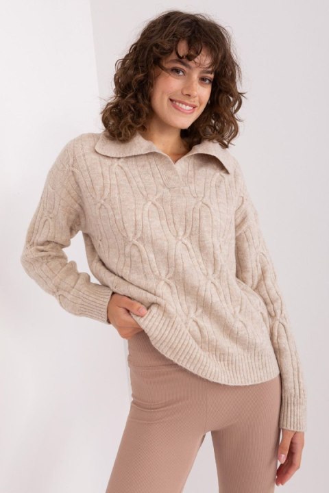 Sweter Damski Model AT-SW-2349-2.27 Beige - AT Sweter Damski Model AT-SW-2349-2.27 Beige - AT