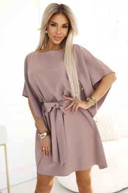 287-37 SOFIA Sukienka motyl z wiązaniem w pasie - MOCHA MOUSSE Numoco
