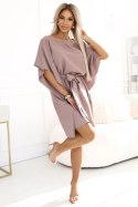 287-37 SOFIA Sukienka motyl z wiązaniem w pasie - MOCHA MOUSSE Numoco