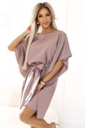 287-37 SOFIA Sukienka motyl z wiązaniem w pasie - MOCHA MOUSSE Numoco