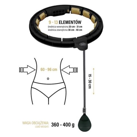 HHM13 HULA HOP BLACK/GOLD Z MAGNESAMI I OBCIĄŻNIKIEM + LICZNIK HMS HMS HHM13 HULA HOP BLACK/GOLD Z MAGNESAMI I OBCIĄŻNIKIEM + LICZNIK HMS HMS