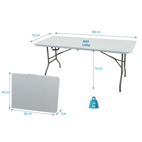 STÓŁ CATERINGOWY BANKIETOWY SKŁADANY W WALIZKĘ 180X70CM MAX.100KG biały Saska Garden STÓŁ CATERINGOWY BANKIETOWY SKŁADANY W WALIZKĘ 180X70CM MAX.100KG biały Saska Garden