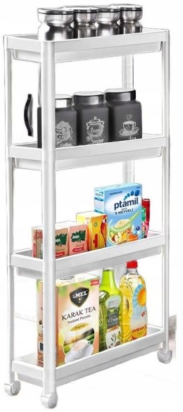 Regał wąski na kółkach 4 poziomowy Decobella biały dł. 54 x szer. 18 x wys.100 Katex