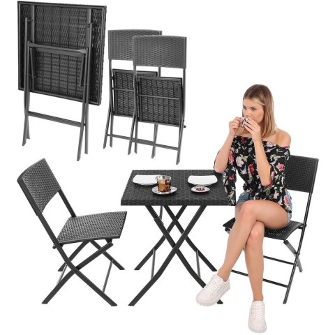 ZESTAW MEBLI BALKONOWYCH STÓŁ 58X58X70CM I 2 KRZESŁA CZARNY Saska Garden ZESTAW MEBLI BALKONOWYCH STÓŁ 58X58X70CM I 2 KRZESŁA CZARNY Saska Garden