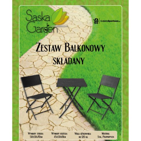 ZESTAW MEBLI BALKONOWYCH STÓŁ 58X58X70CM I 2 KRZESŁA CZARNY Saska Garden ZESTAW MEBLI BALKONOWYCH STÓŁ 58X58X70CM I 2 KRZESŁA CZARNY Saska Garden